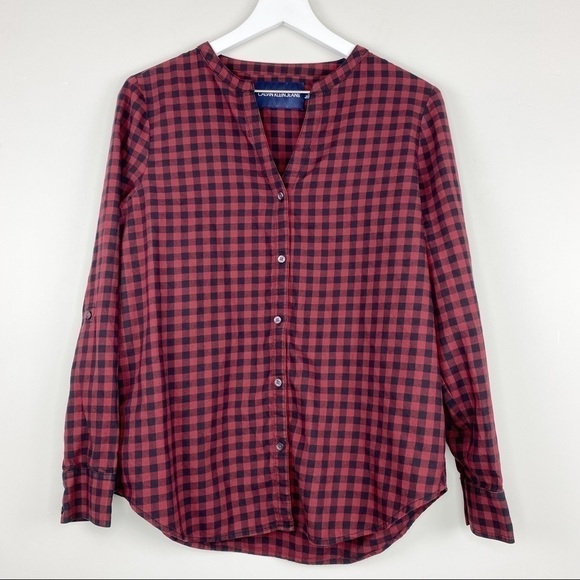 Calvin Klein Red and Black Plaid Cotton Button Shirt Size Medium - Picture 1 of 5